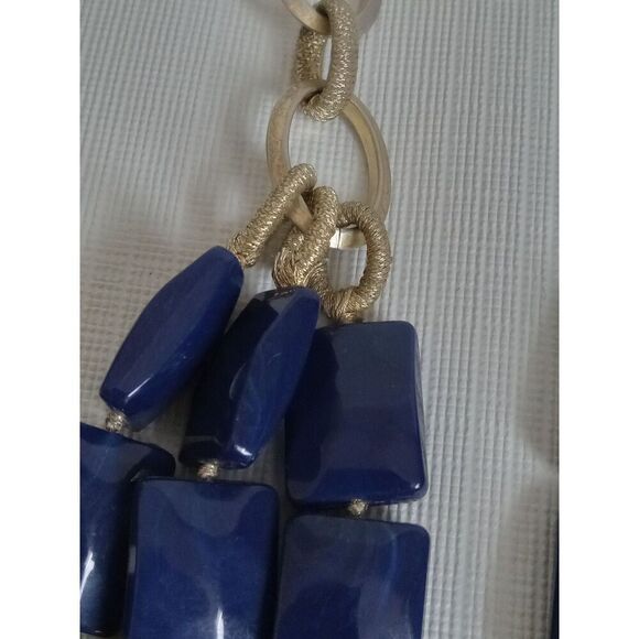 Stella & Dot Navy Blue and Gold Toned Beaded Bahari Layered Statement Necklace - Picture 5 of 9